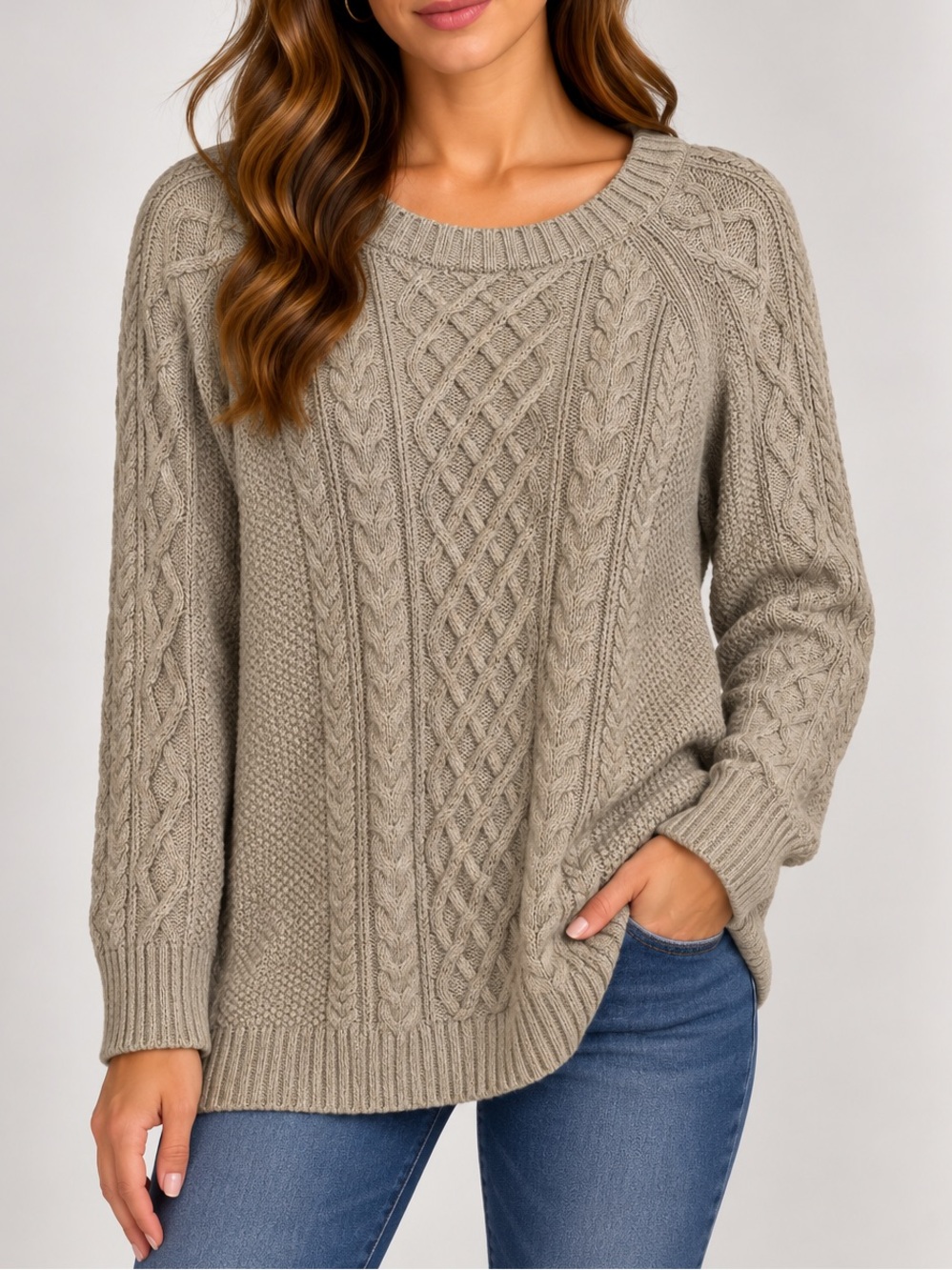 GAP Grey Cable-Knit Crewneck Sweater